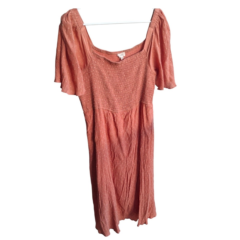 Ott 3x Orange Swiss Dot Smocked Flutter Sleeve Dress MO9288P‎